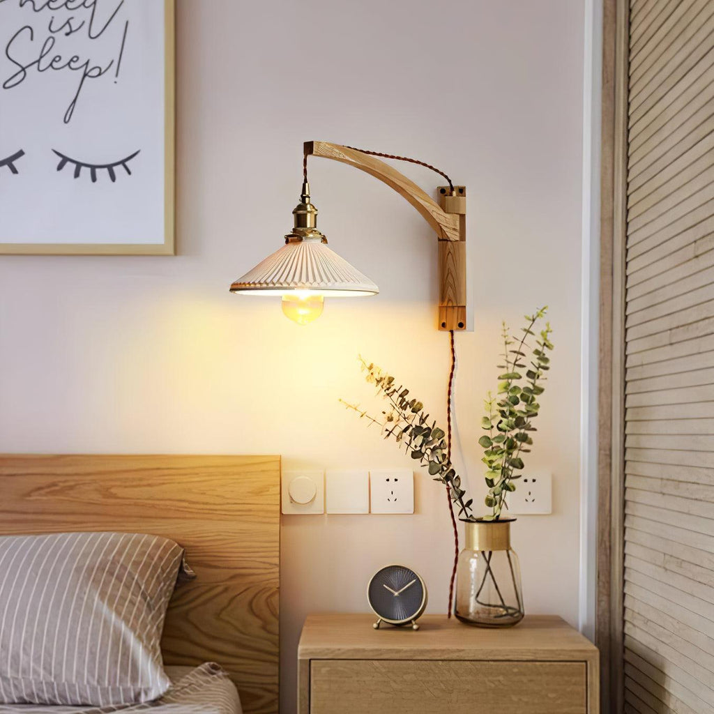 Illaee Nordic Art Swing Arm Walnut Ceramic Wall Light