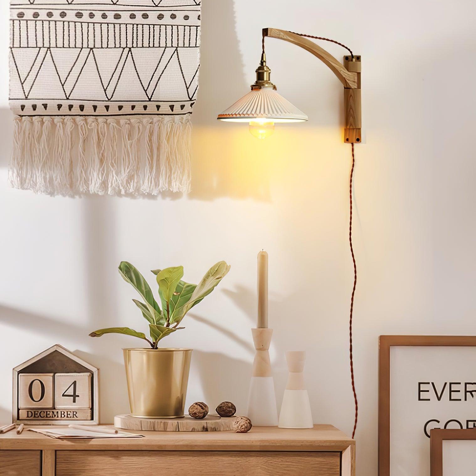 Orphaarae Nordic Art Swing Arm Walnut Ceramic Wall Lamp
