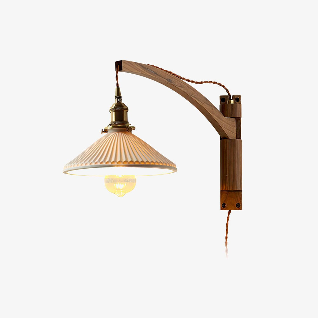 Orphaarae Nordic Art Swing Arm Walnut Ceramic Wall Lamp