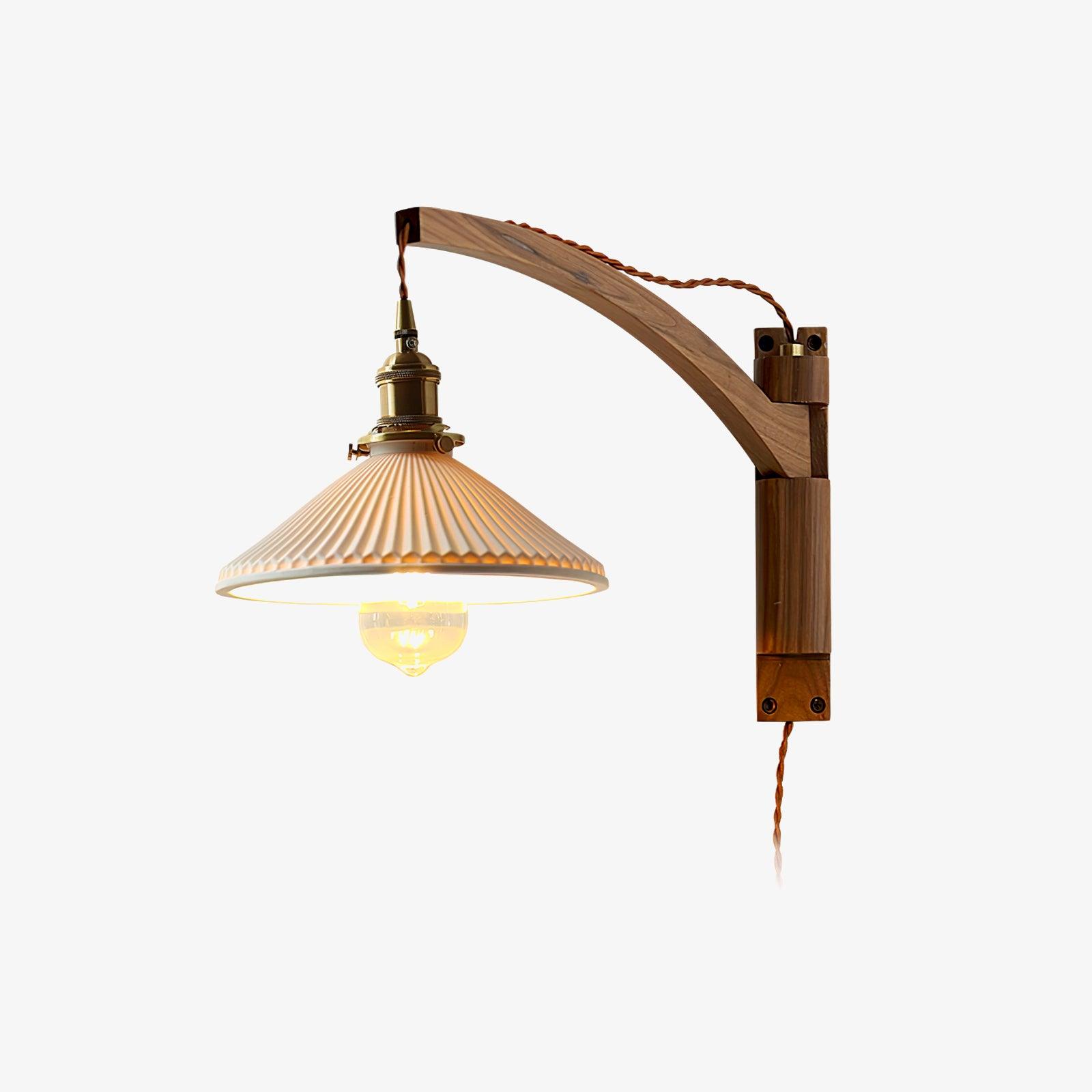 Orphaarae Nordic Art Swing Arm Walnut Ceramic Wall Lamp