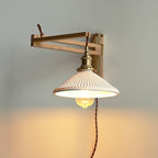Orphaarae Nordic Art Swing Arm Walnut Ceramic Wall Lamp