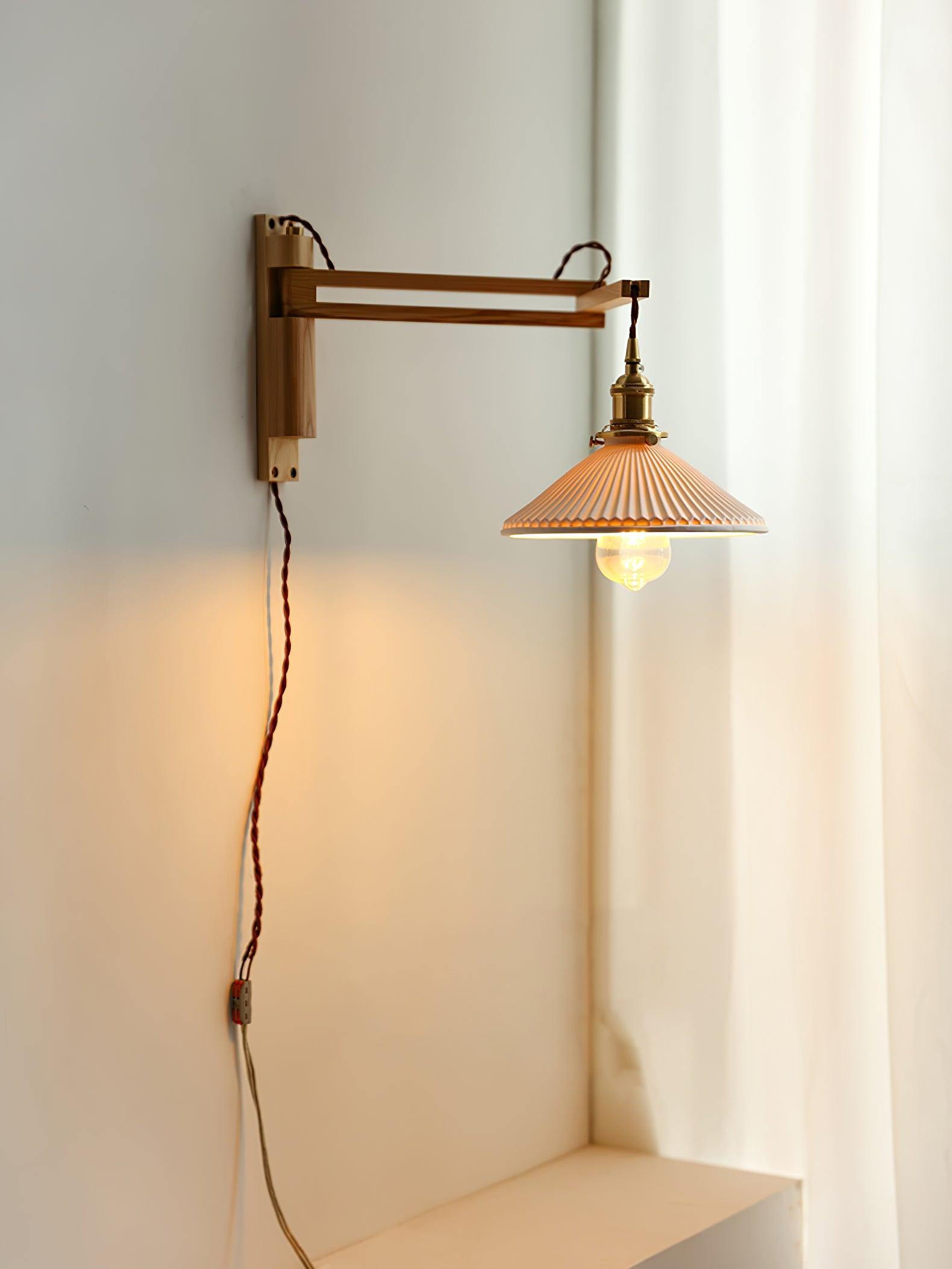 Orphaarae Nordic Art Swing Arm Walnut Ceramic Wall Lamp