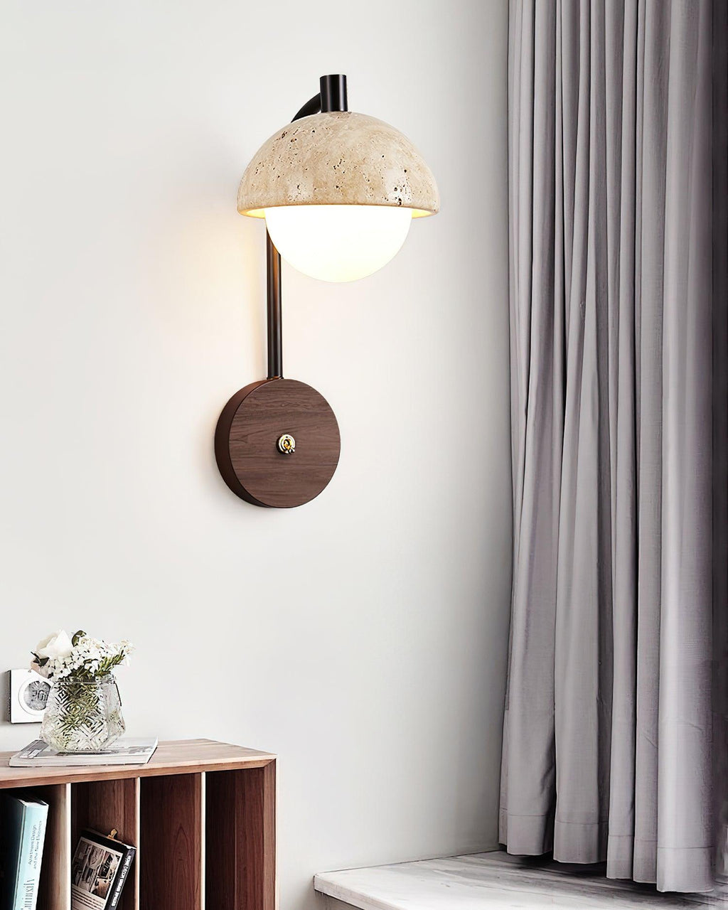 Ritta  Wall Lamp  Travertine  Wood Dome