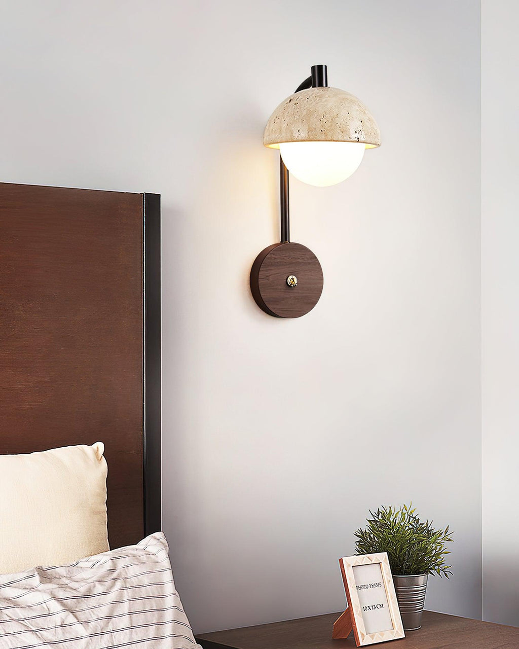 Ritta  Wall Lamp  Travertine  Wood Dome