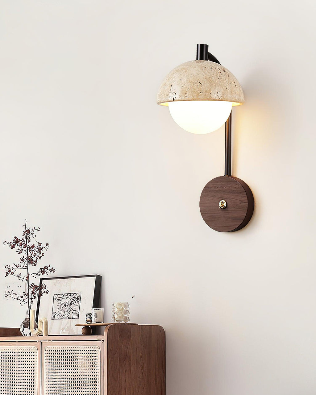 Ritta  Wall Lamp  Travertine  Wood Dome