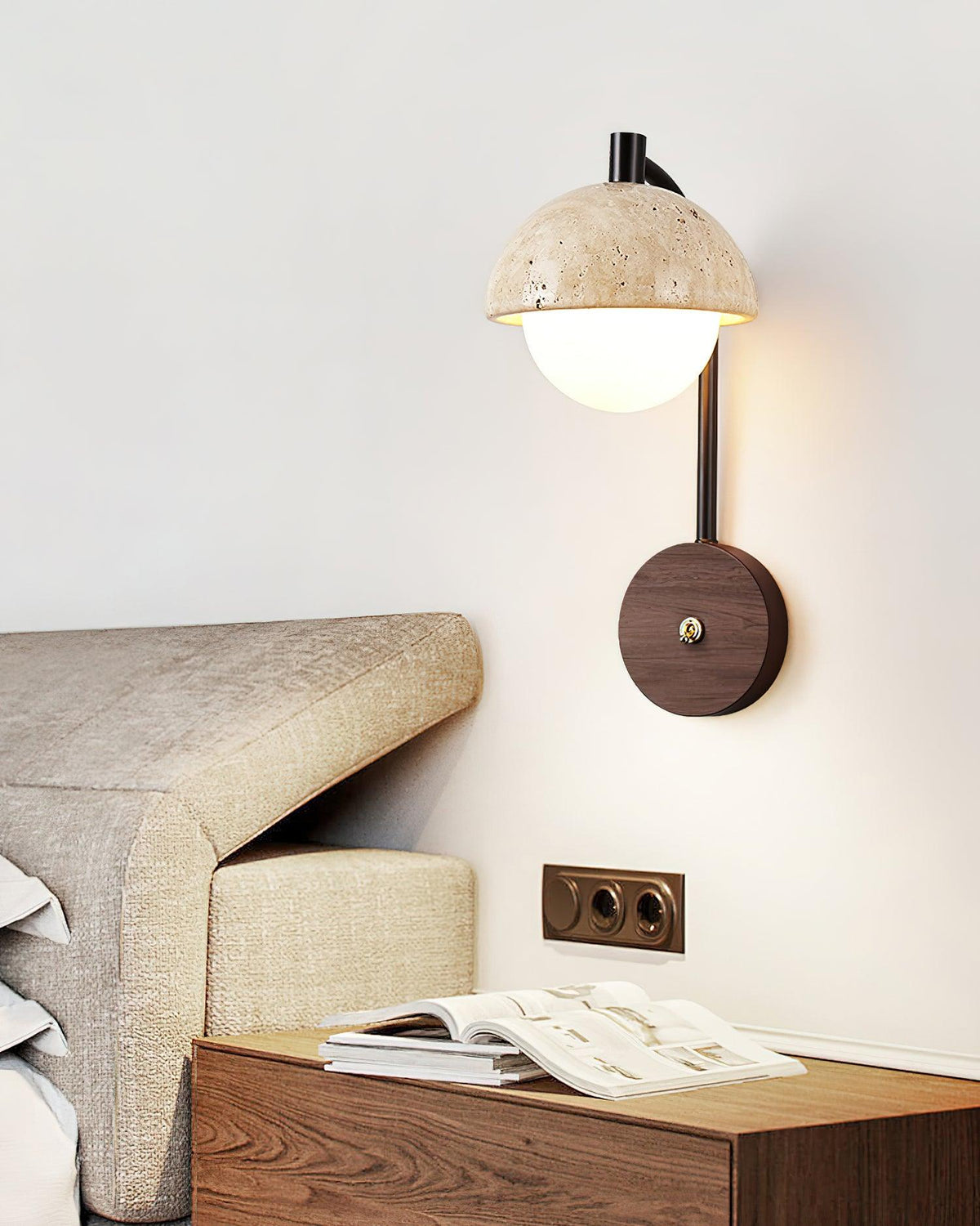 Ritta  Wall Lamp  Travertine  Wood Dome