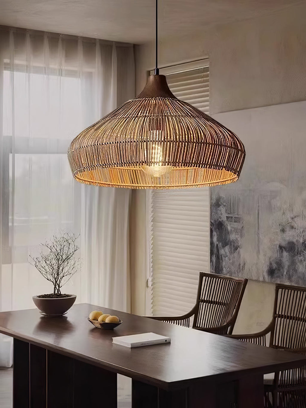 Lythean Elegance Art Rattan Wood Pendant Light