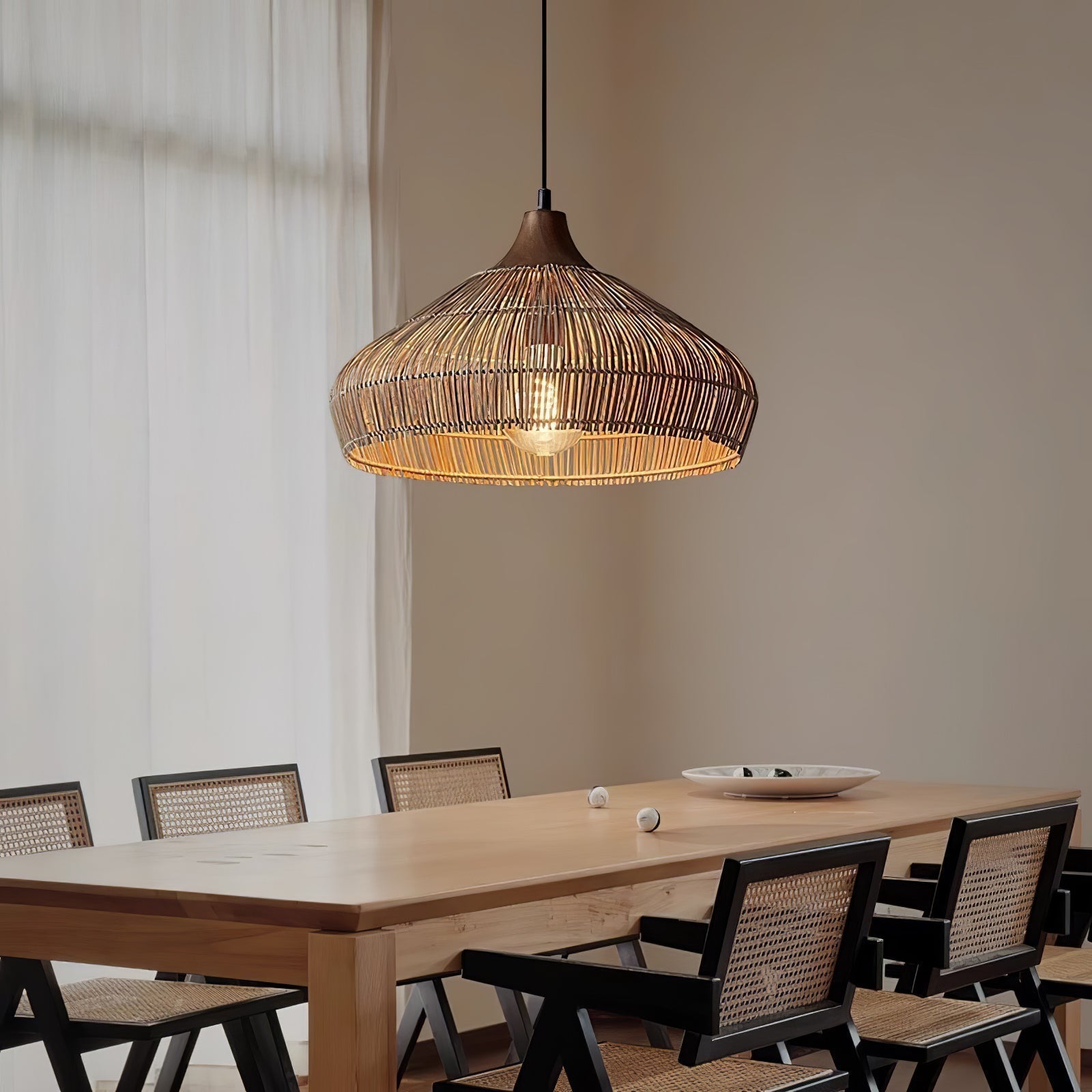 Lythean Elegance Art Rattan Wood Pendant Light