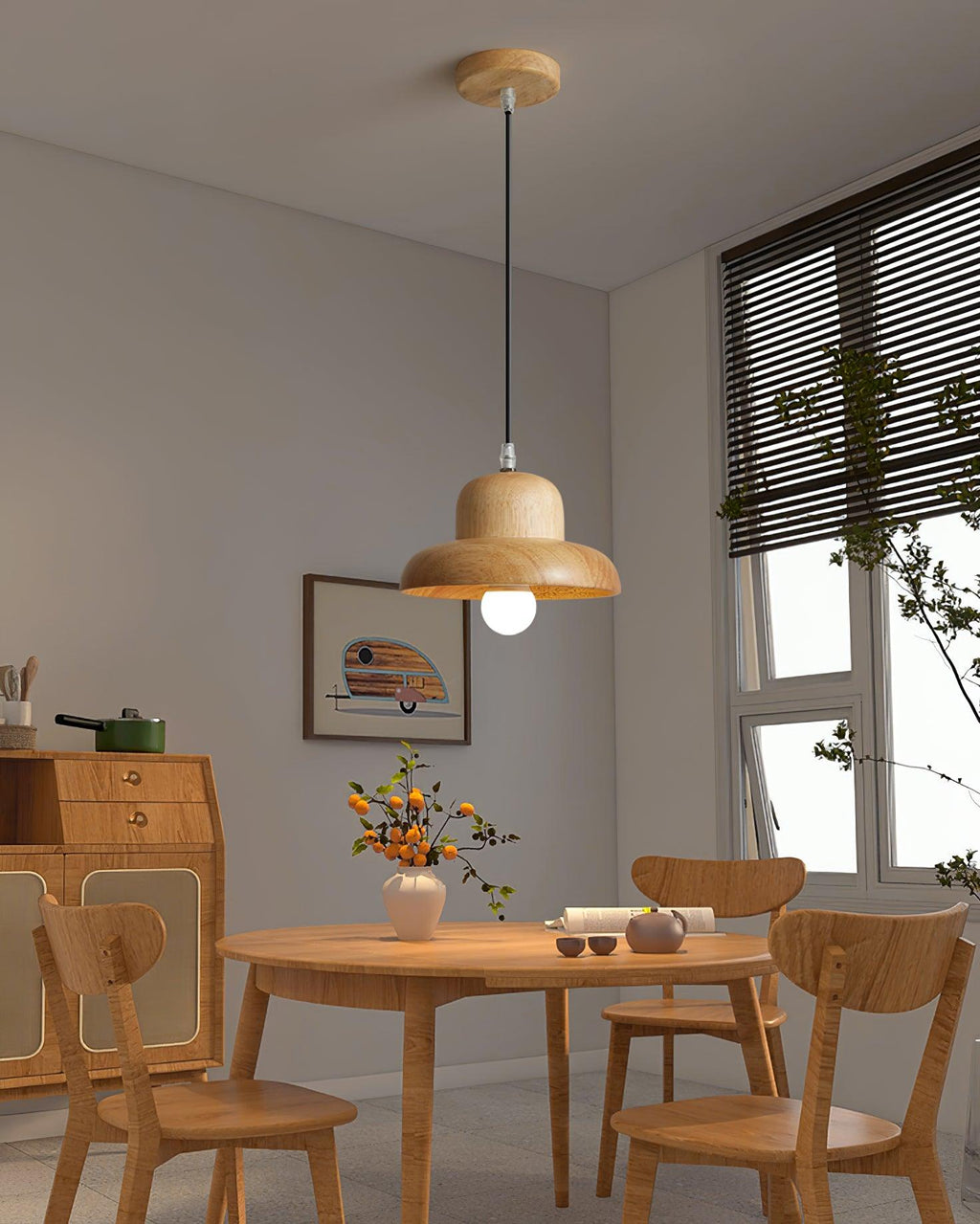 Wood Hat Pendant Lamp Curved Organic