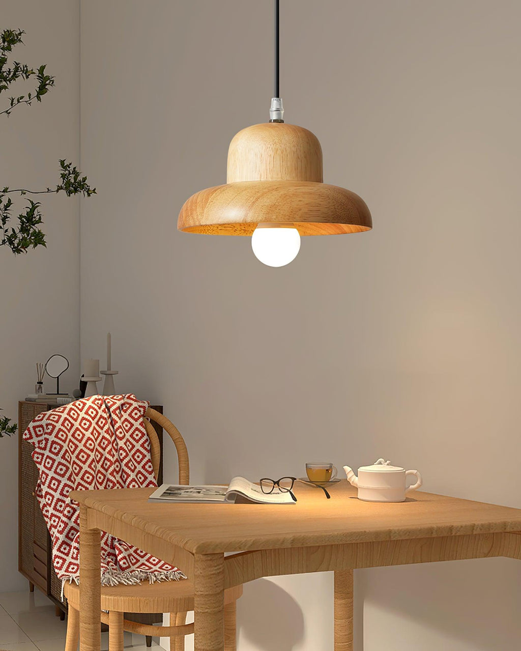 Wood Hat Pendant Lamp Curved Organic