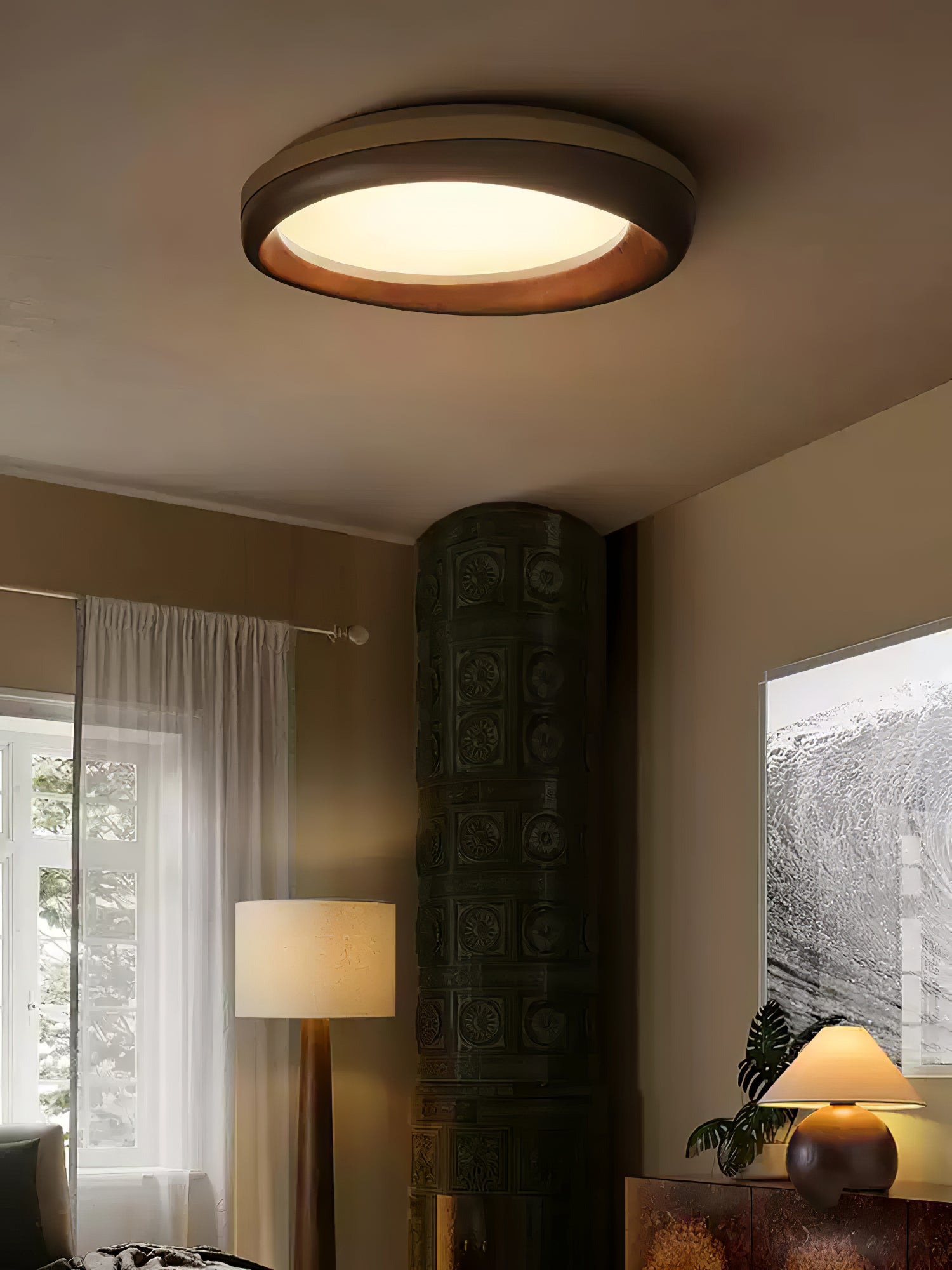 Eurtheara Organic Wood Glass Ceiling Light