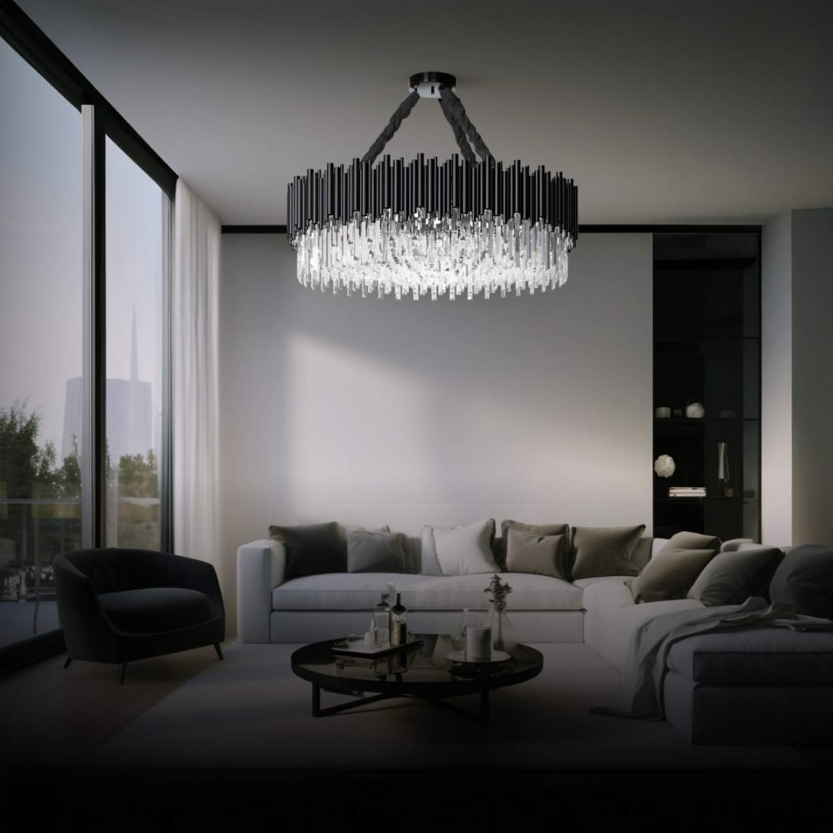 Kristy Industrial Cylindrical Glass Chandelier Living Room