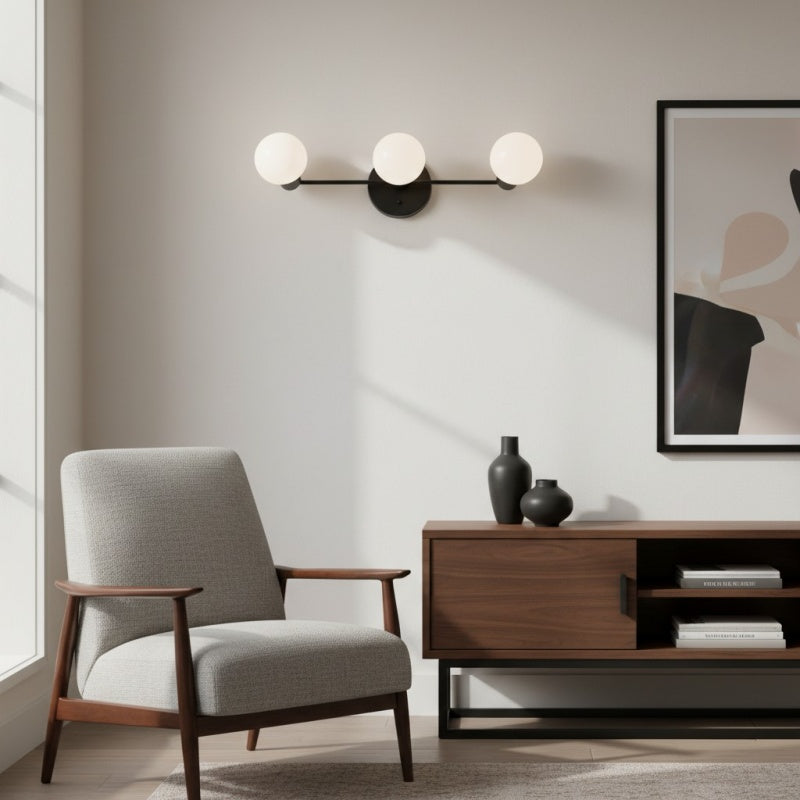 Pearl 3-Light Milk Glass Globe Wall Sconce Mid-Century Light