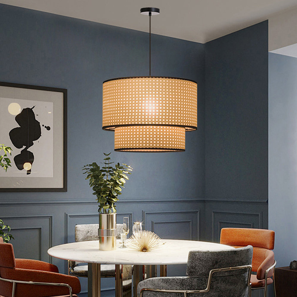 Ritta Japanese Rattan Pendant Light, Double-Layer