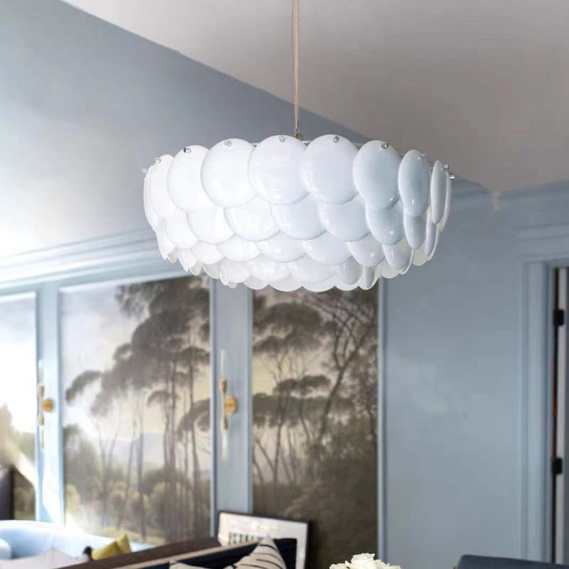 Arisha Wihte Art Deco Chandelier Light Fixture, Ceramic Leaf &