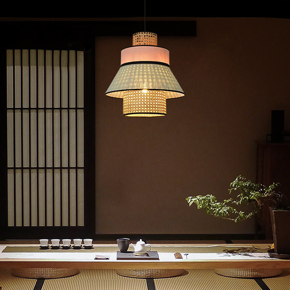 Ritta Fabric/Rattan Pendant Light, 2 Style