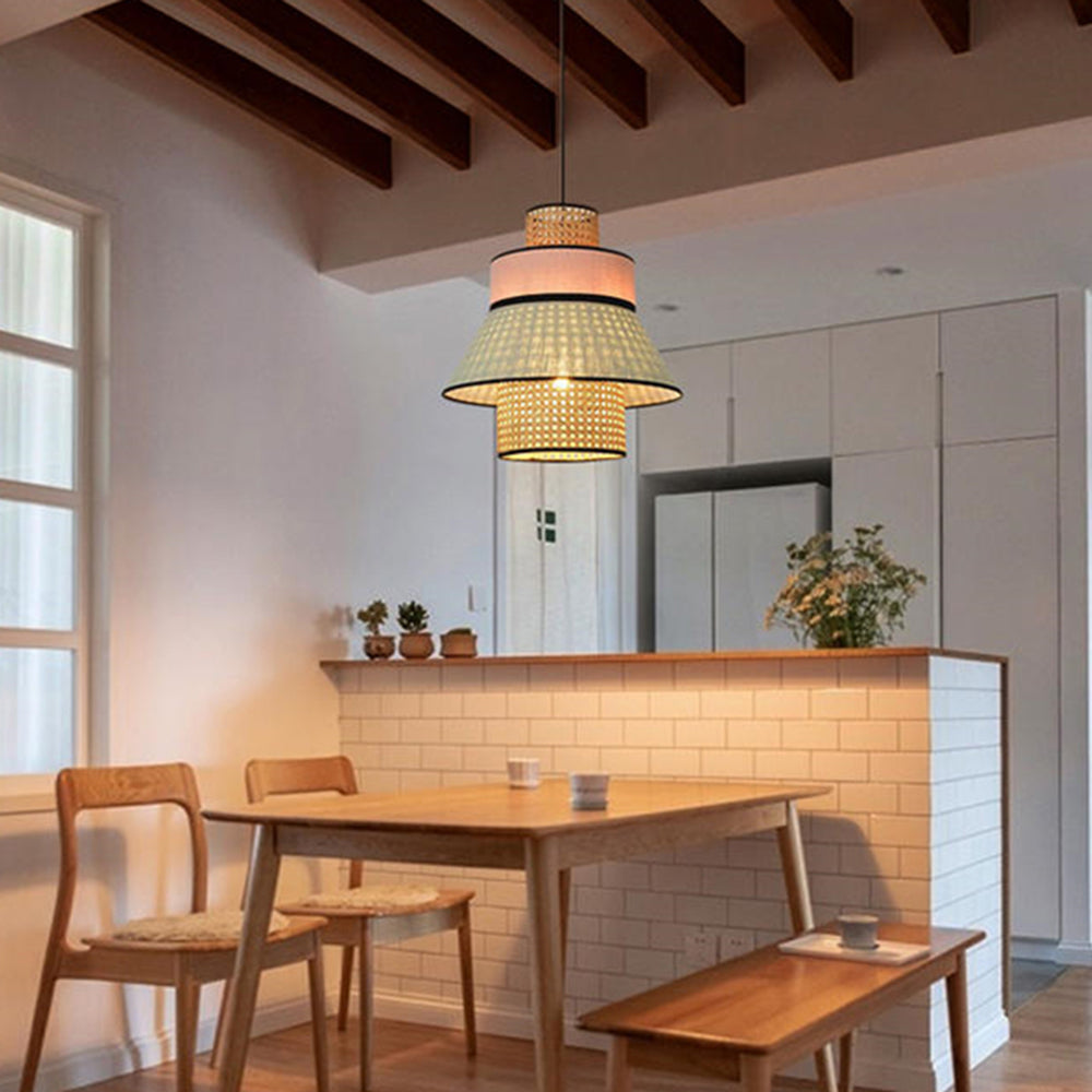 Ritta Fabric/Rattan Pendant Light, 2 Style