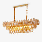 Aurora Chandelier Amber Prism Glass Rectangular Layered