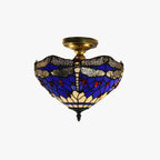 Tiffany Vintage Flush Mount Ceiling Light Blue Dragonfly Living Room