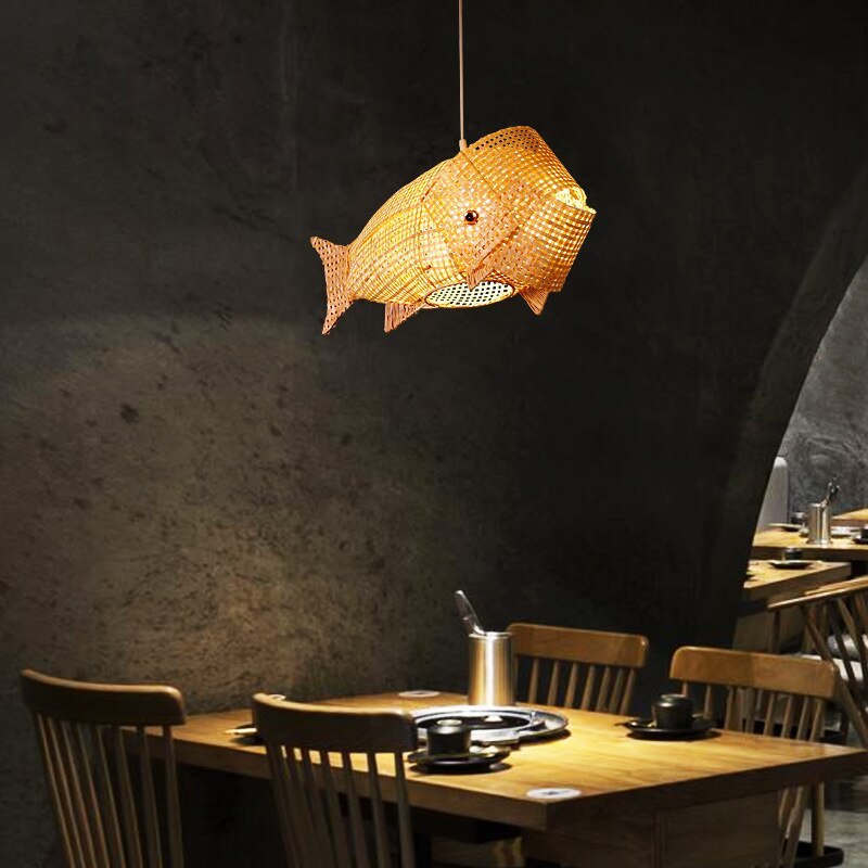 Ritta Art Deco Rattan Pendant Light, Fish , Bamboo, Restaurant