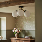 Pearl Glass White Mid Century Flush Ceiling Lamp