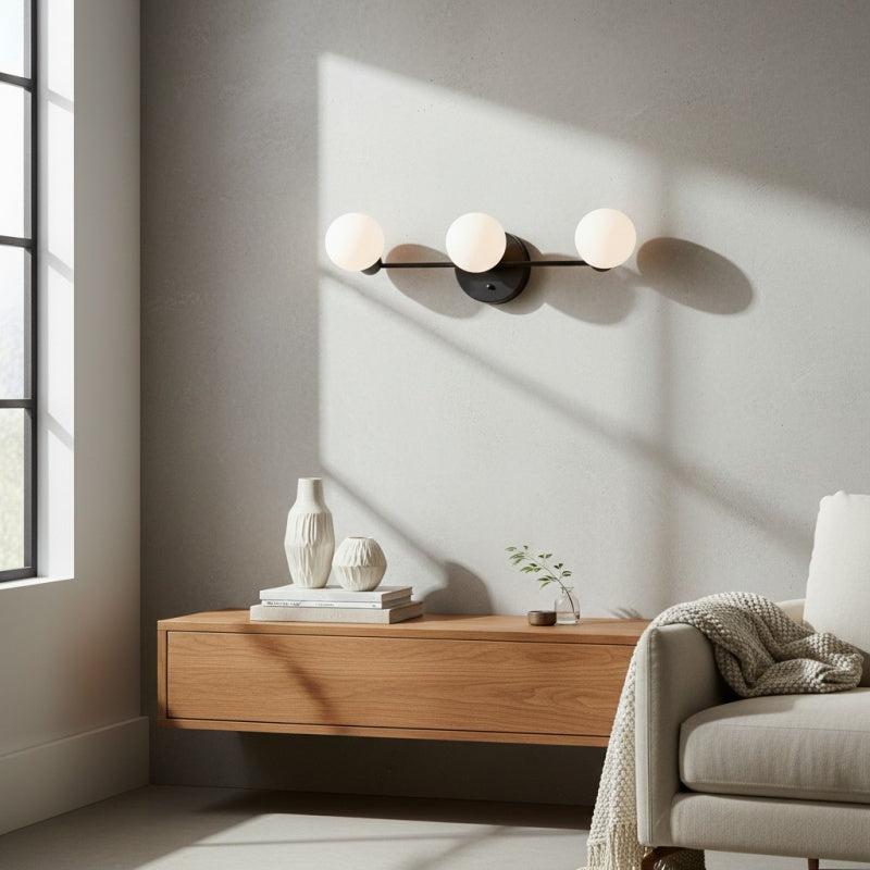 Pearl 3-Light Milk Glass Globe Wall Sconce Mid-Century Light
