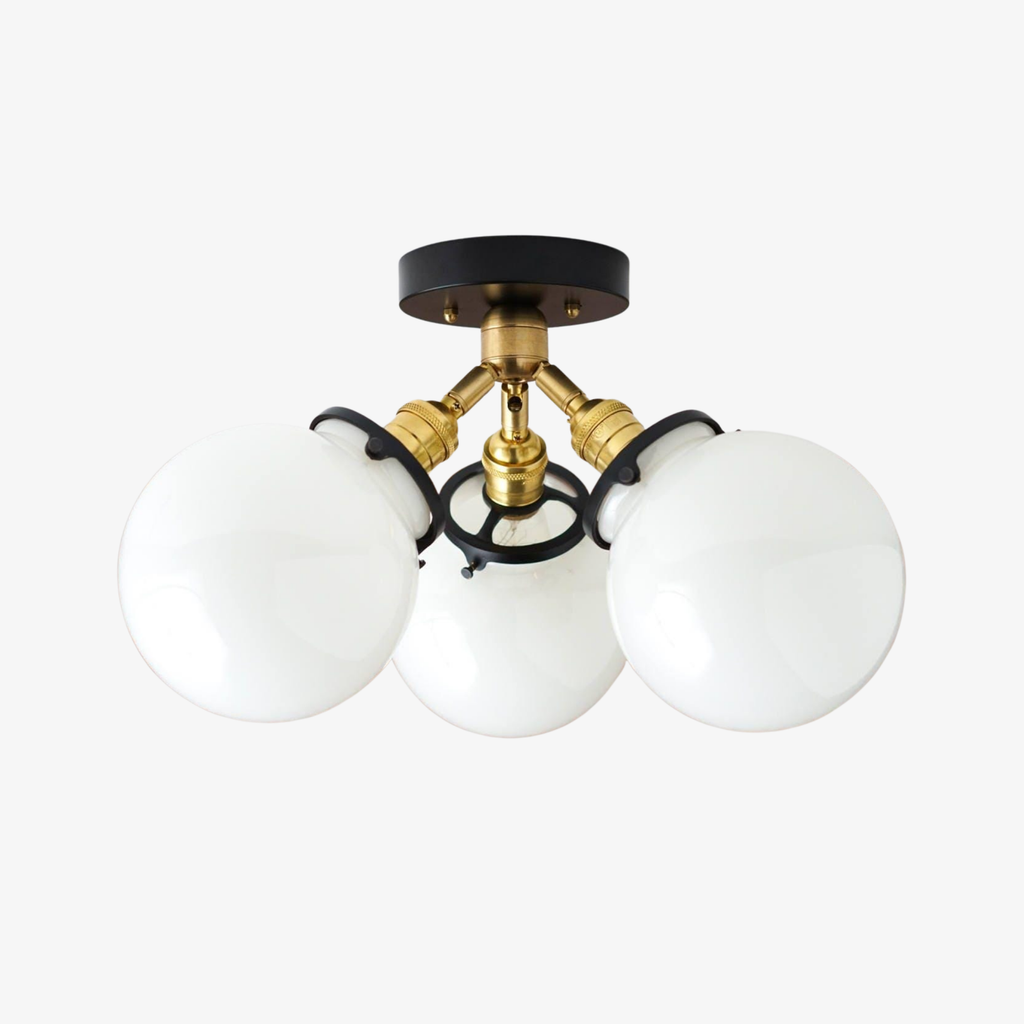 Pearl Glass White Mid Century Flush Ceiling Lamp