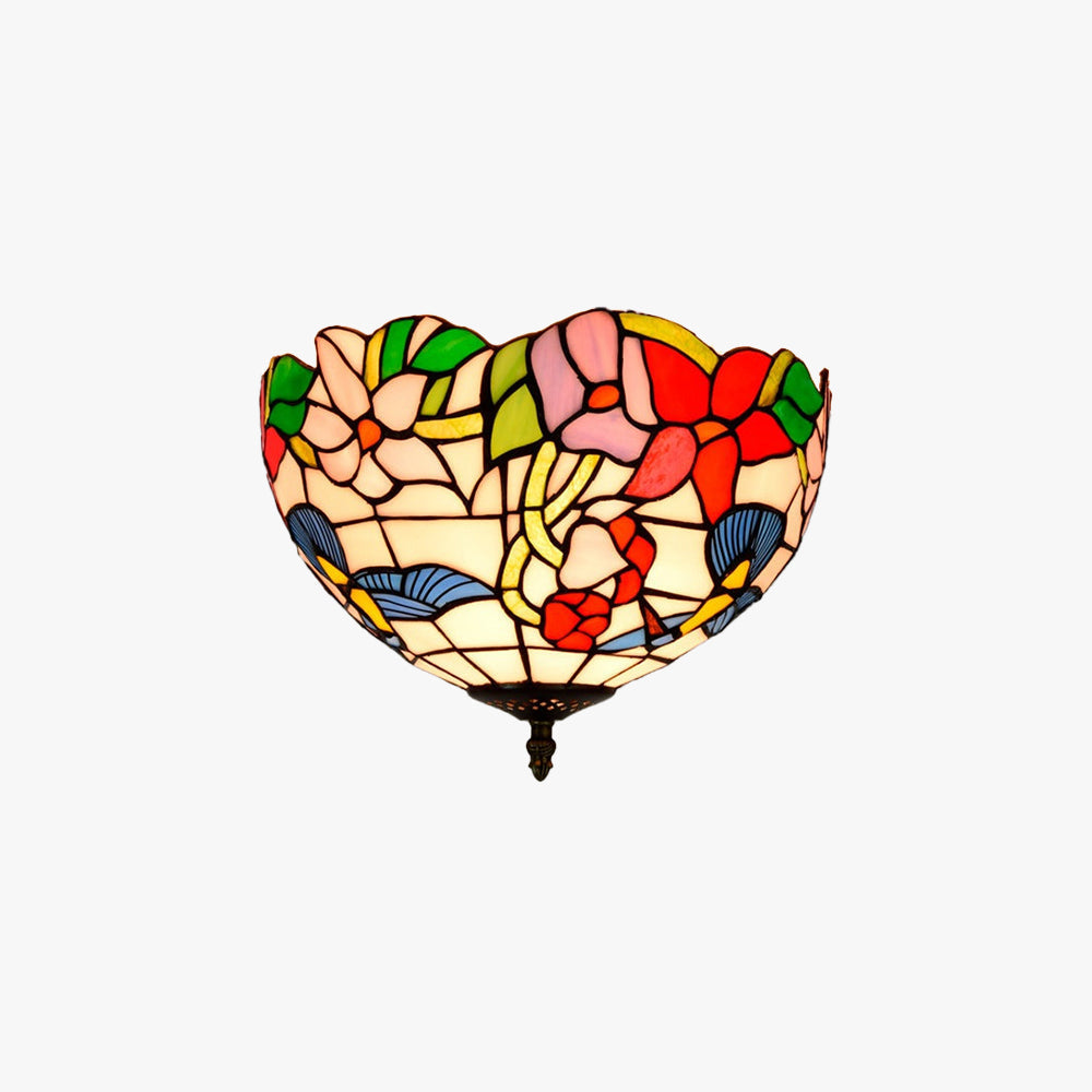 Tiffany Rustic Flush Mount Ceiling Light Glass Living Room
