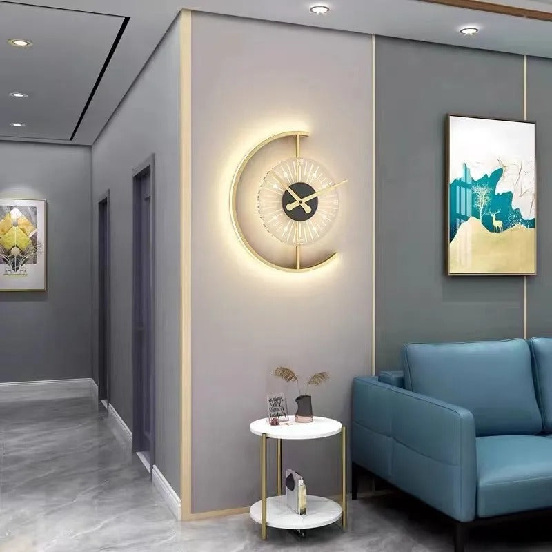 Arisha Modern Clock LED Indoor Wall Lamp Wood Living Room Bedroom Dining Room