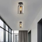 Arisha Modern Cylinder Semi-Flush Mount Glass Ceiling Light, Cognac/Gray