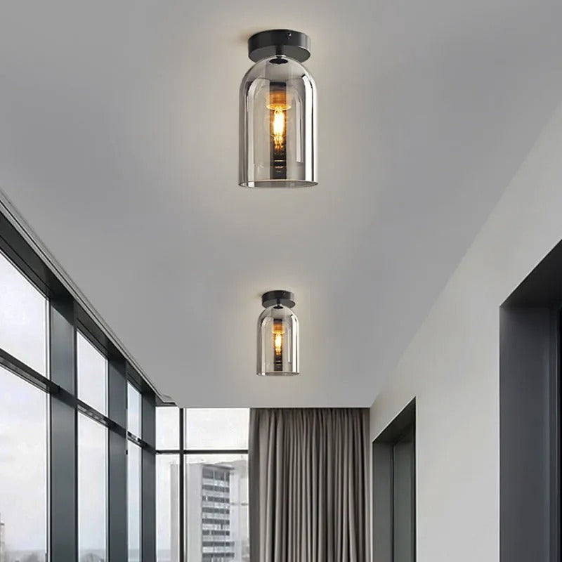 Arisha Modern Cylinder Semi-Flush Mount Glass Ceiling Light, Cognac/Gray