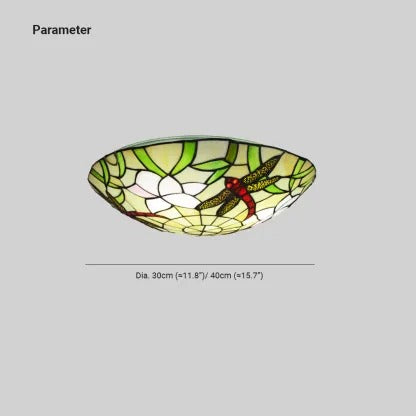Tiffany Vintage LED Flush Mount Ceiling Light Multicolor Glass Bedroom