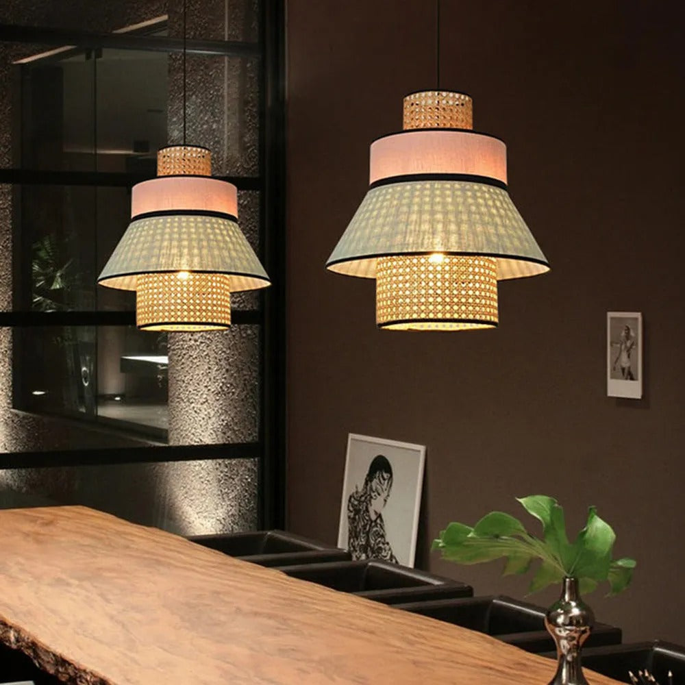 Ritta Fabric/Rattan Pendant Light, 2 Style