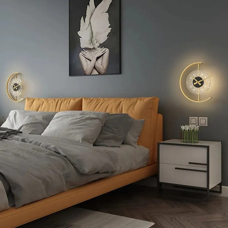 Arisha Modern Clock LED Indoor Wall Lamp Wood Living Room Bedroom Dining Room