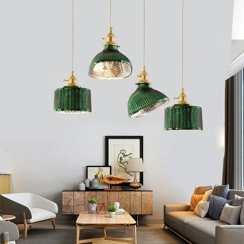 Valentina Retro LED Pendant Light Green Glass Dining Room