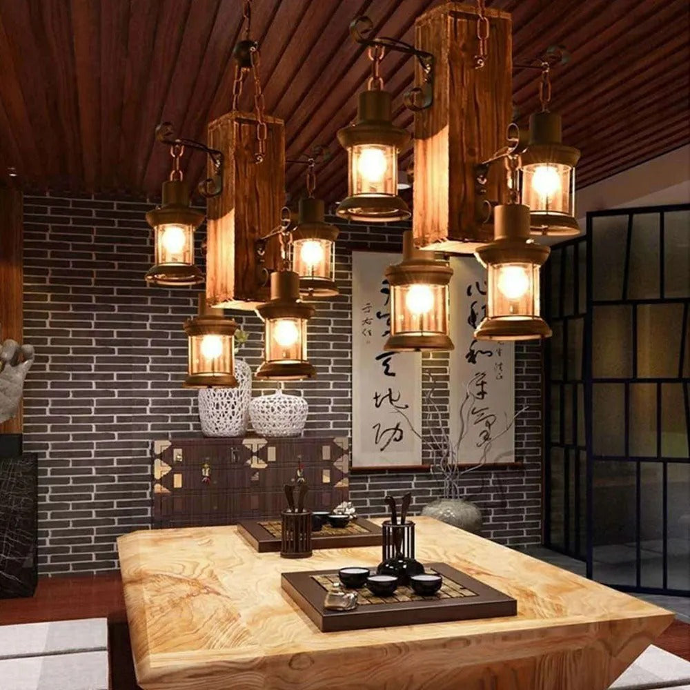 Epoch Vintage Rectangular /Wood Hanging Pendant Light