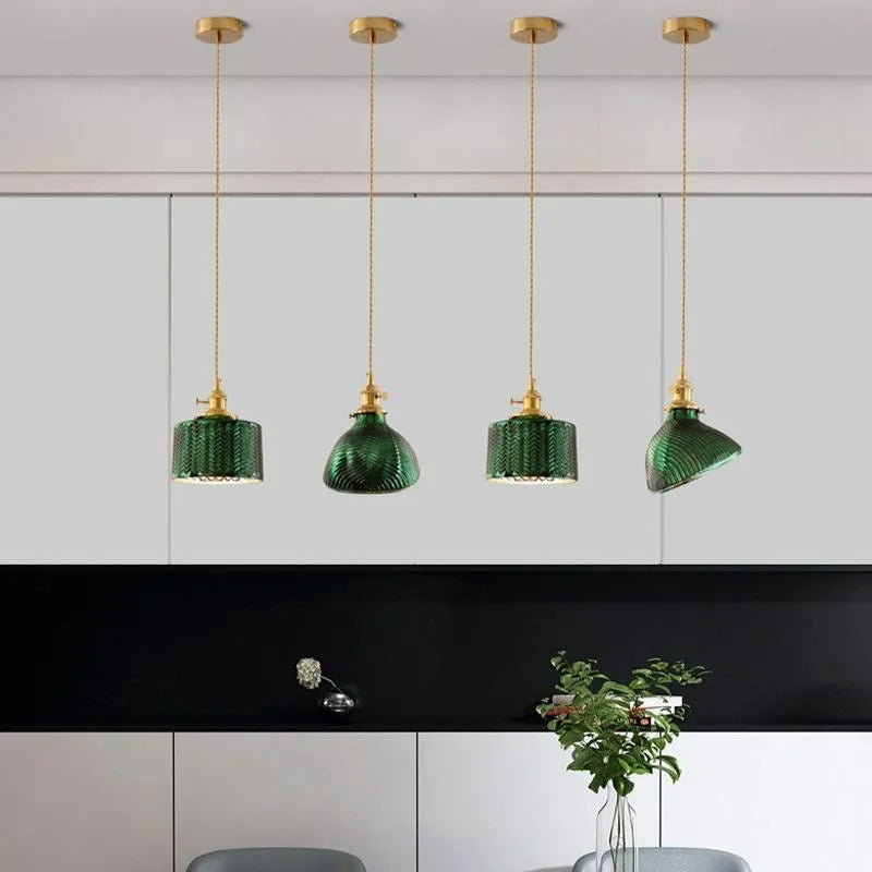 Valentina Retro LED Pendant Light Green Glass Dining Room