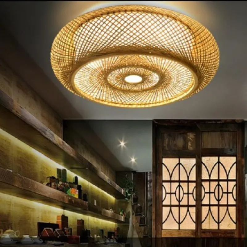 Ritta Rattan Woven Rustic LED Flush Mount Ceiling Light
