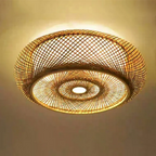 Ritta Rattan Woven Rustic LED Flush Mount Ceiling Light
