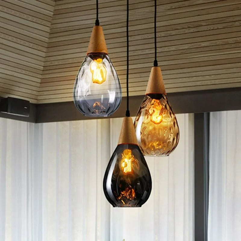 Avi Vintage Teardrop Pendant Light, Glass/Wood - image 8