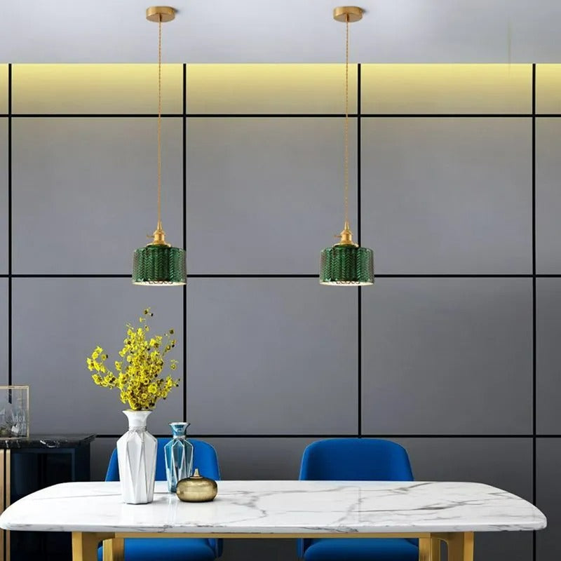 Valentina Retro LED Pendant Light Green Glass Dining Room