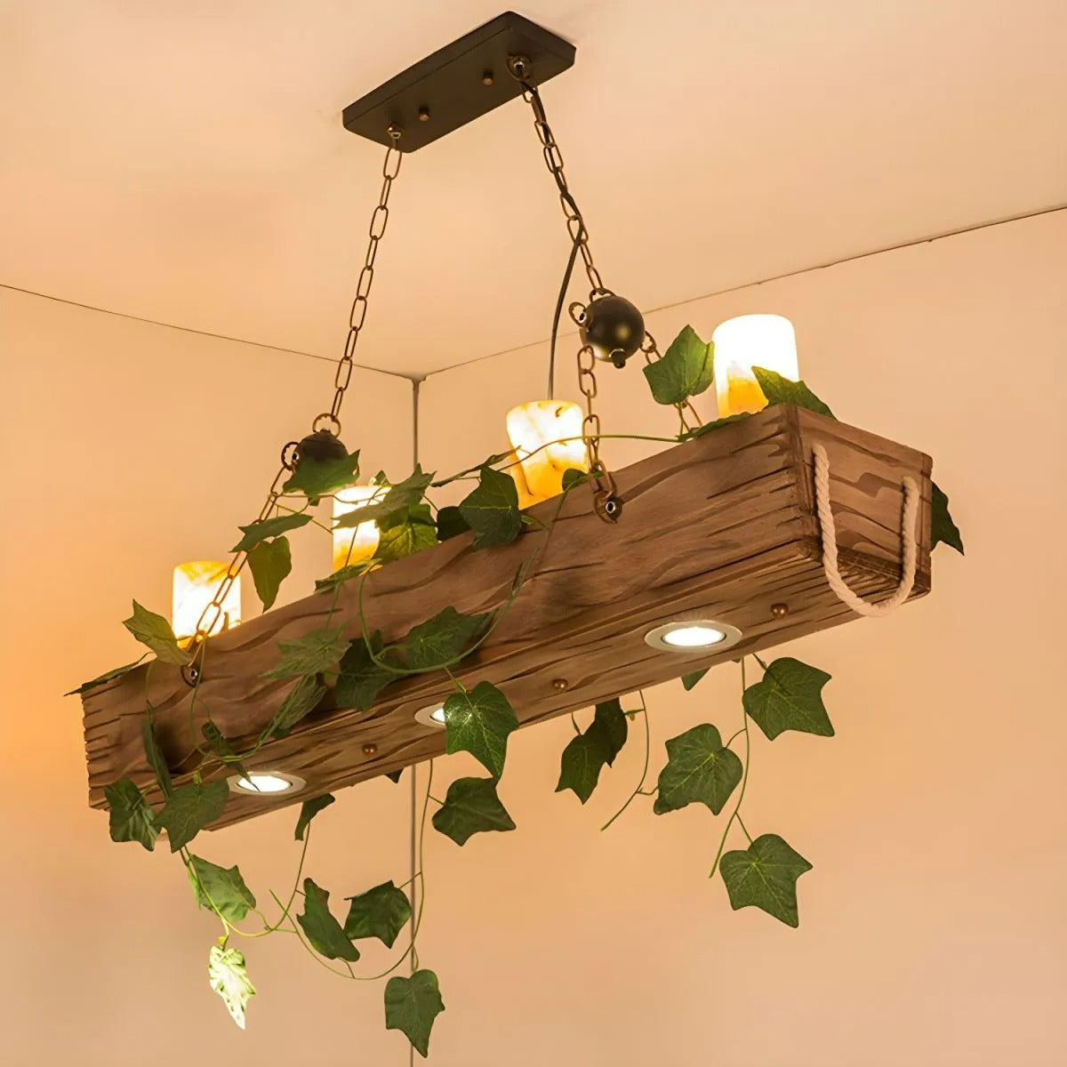 Epoch Rustic Linear Wood Pendant Light Dining Room