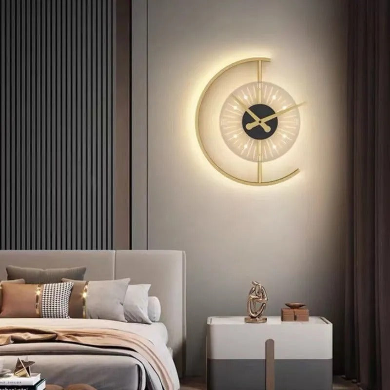 Arisha Modern Clock LED Indoor Wall Lamp Wood Living Room Bedroom Dining Room