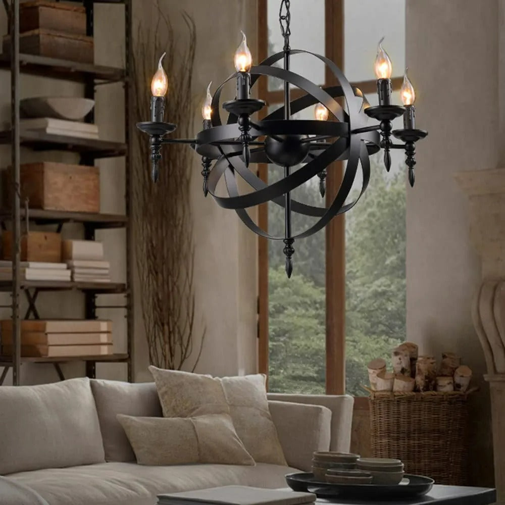 Silva Retro Candle LED Chandelier Glass Black Dining Room