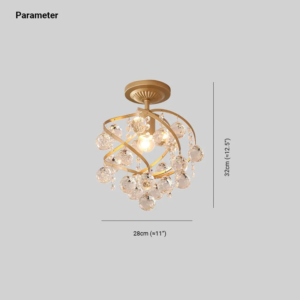 Kristy Luxury Globe Crystal Semi-Flush Mount Ceiling Light, Brass