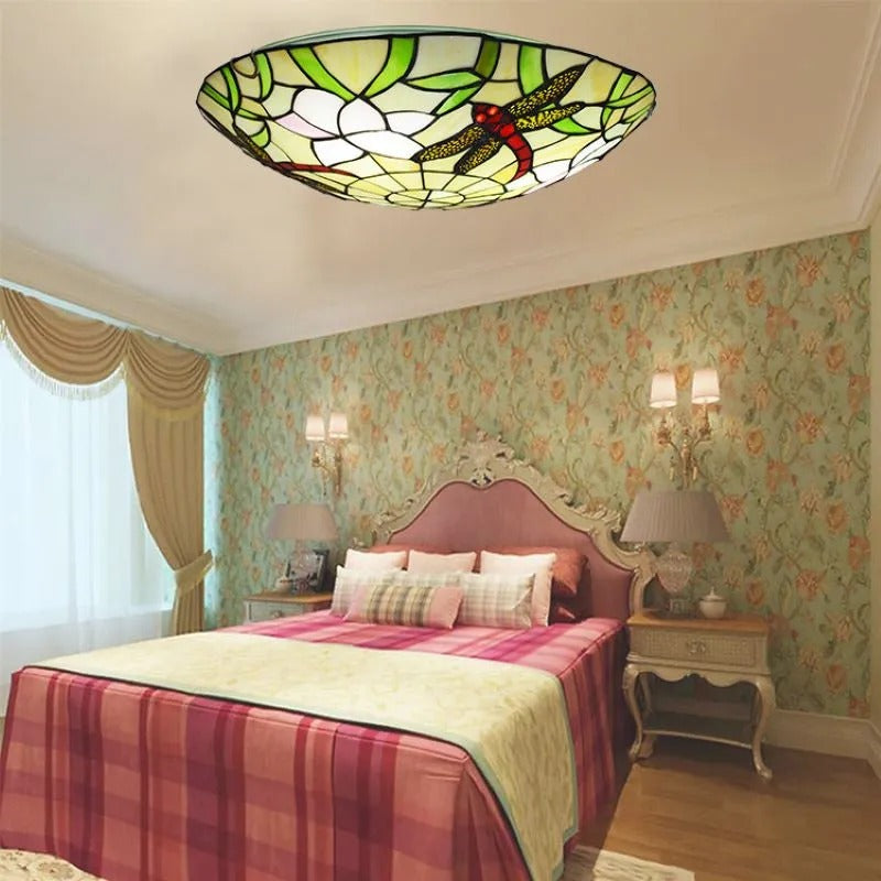 Tiffany Vintage LED Flush Mount Ceiling Light Multicolor Glass Bedroom