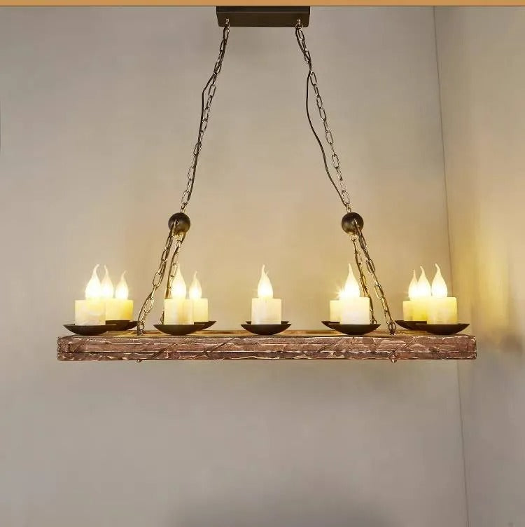 Epoch Candle /Glass/Wood Chandelier