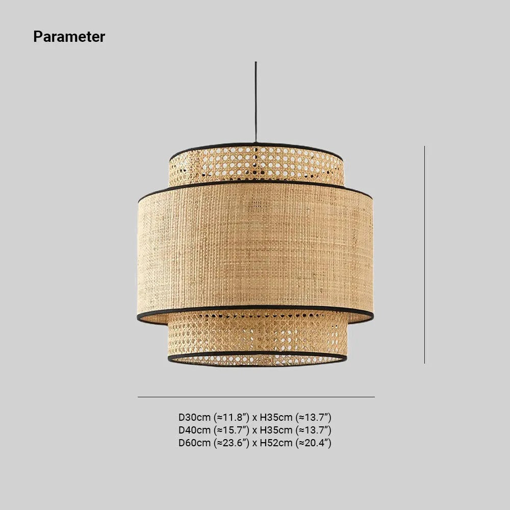 Ritta Wabi Sabi Tri-Layer Cylindrical Rattan/ Pendant Light, Wooden