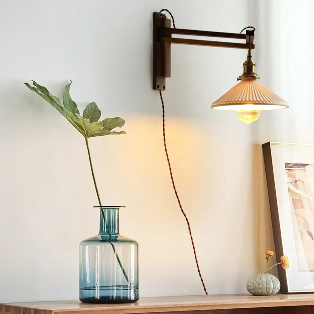 Muto Vintage Dome Ceramic/Wood Wall Lamp
