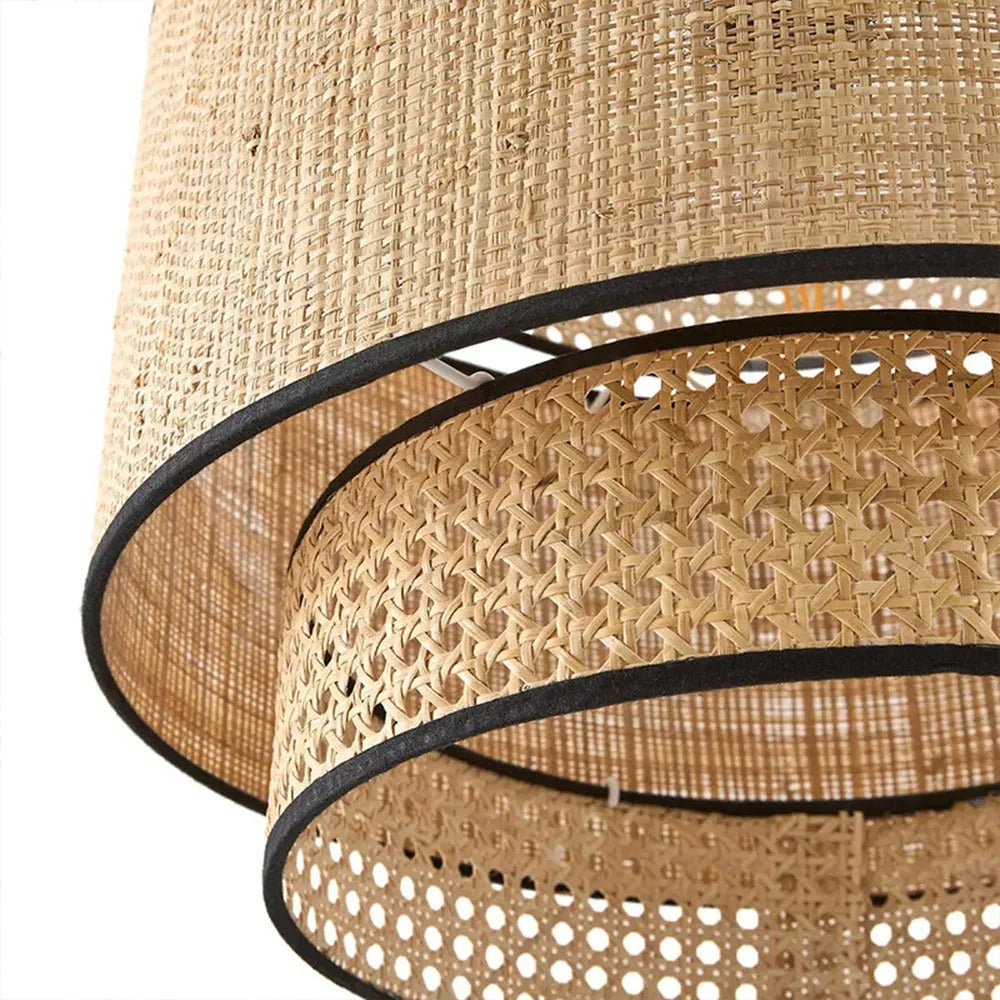 Ritta Wabi Sabi Tri-Layer Cylindrical Rattan/ Pendant Light, Wooden